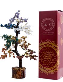 Seven Chakra Crystal Tree with Wooden Bark & Base – Handmade Chakra Healing Tree for Balance Energy and Home Décor